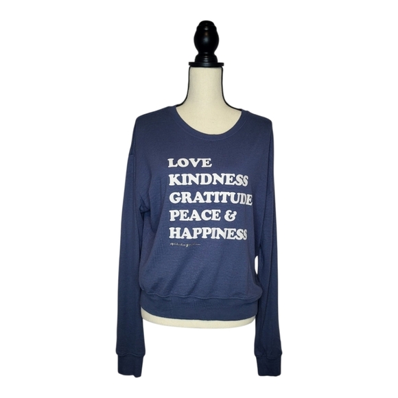 Spiritual Gangster Top Blue White Graphic Letters Scoop Neck Long Sleeve Size XL - Picture 1 of 7